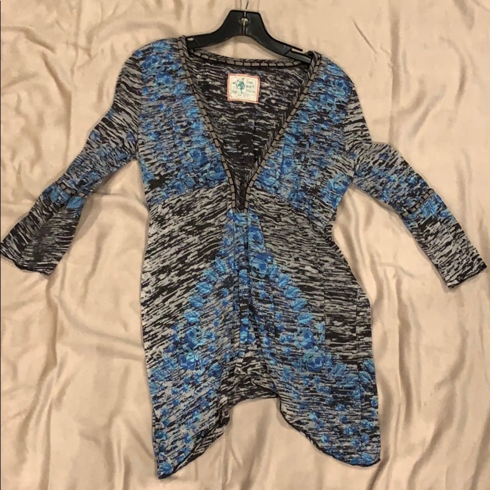 Free People gray and blue tunic top
